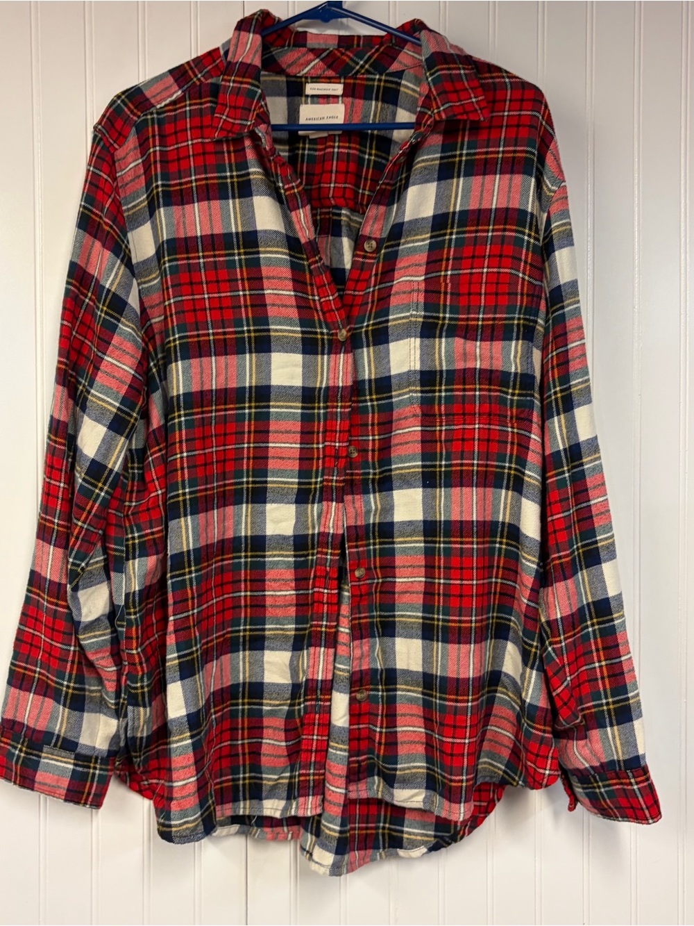 American Eagle Red Plaid Button-Up Shirt XXL Boyfriend Fit